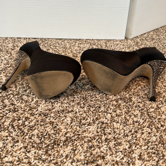 STEVE MADDEN Black Heels 7.5 Rhinestone Satin Platform Fabric 5" Heel Partyy-R - Picture 8 of 8